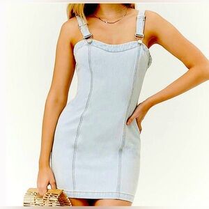 Forever21 Denim Overall Dress Stretchy Jean Jumper Size Small Light Wash